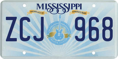 MS license plate ZCJ968