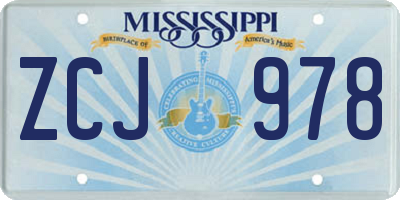 MS license plate ZCJ978