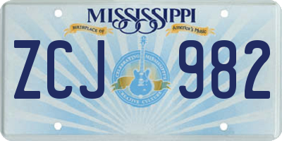 MS license plate ZCJ982