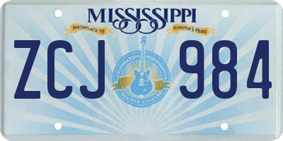 MS license plate ZCJ984