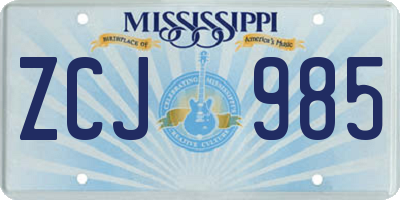 MS license plate ZCJ985