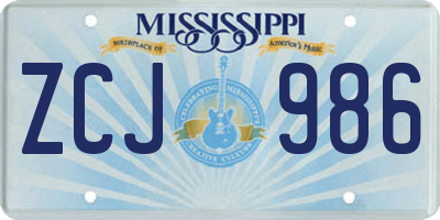 MS license plate ZCJ986