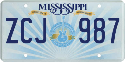 MS license plate ZCJ987