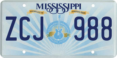 MS license plate ZCJ988