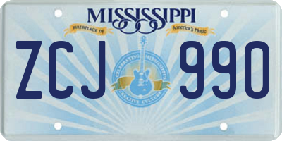 MS license plate ZCJ990