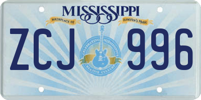 MS license plate ZCJ996