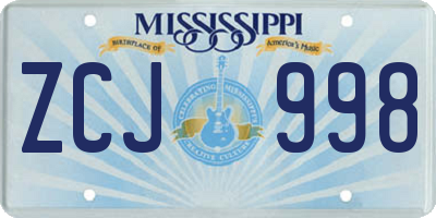 MS license plate ZCJ998