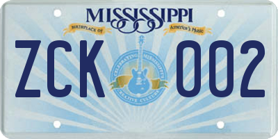 MS license plate ZCK002