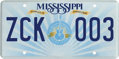 MS license plate ZCK003