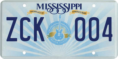 MS license plate ZCK004