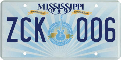 MS license plate ZCK006
