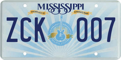 MS license plate ZCK007