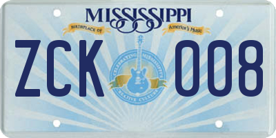 MS license plate ZCK008