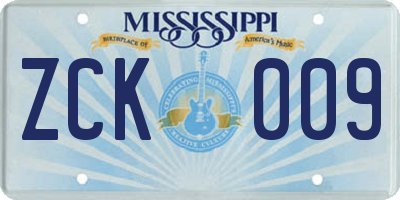 MS license plate ZCK009