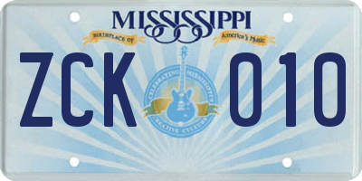 MS license plate ZCK010