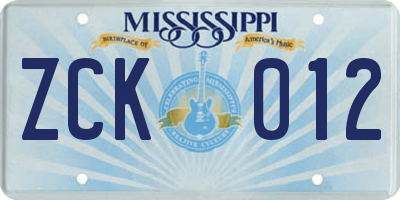 MS license plate ZCK012