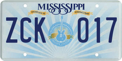 MS license plate ZCK017