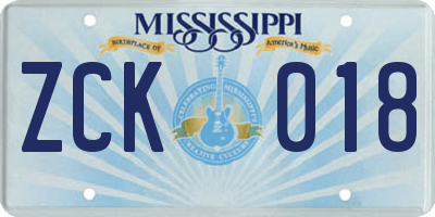 MS license plate ZCK018