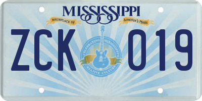 MS license plate ZCK019