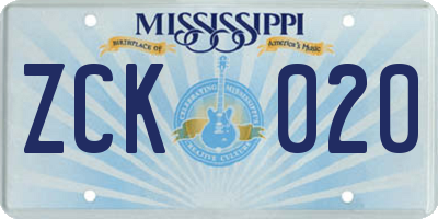 MS license plate ZCK020