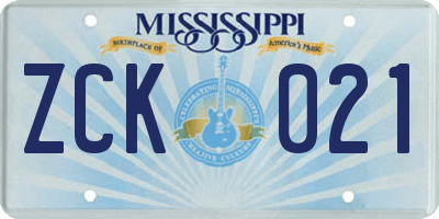 MS license plate ZCK021