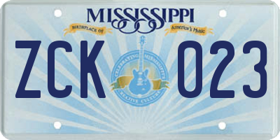 MS license plate ZCK023