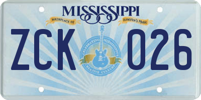 MS license plate ZCK026