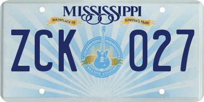 MS license plate ZCK027
