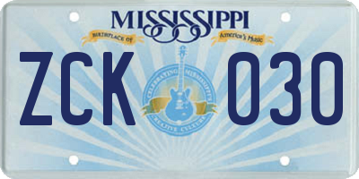 MS license plate ZCK030