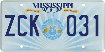 MS license plate ZCK031