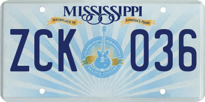 MS license plate ZCK036