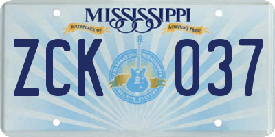 MS license plate ZCK037