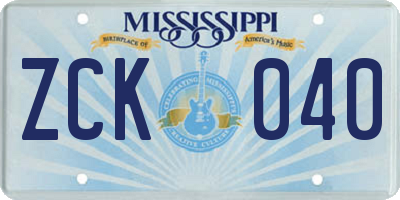 MS license plate ZCK040