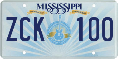 MS license plate ZCK100