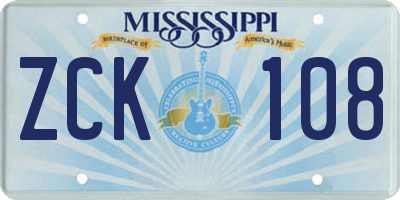 MS license plate ZCK108