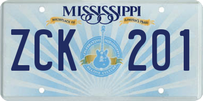 MS license plate ZCK201