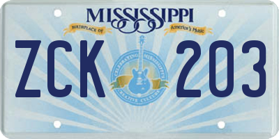 MS license plate ZCK203