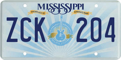MS license plate ZCK204