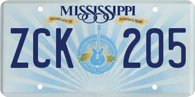 MS license plate ZCK205