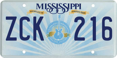 MS license plate ZCK216
