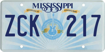 MS license plate ZCK217