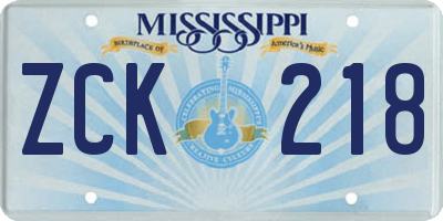MS license plate ZCK218