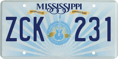 MS license plate ZCK231