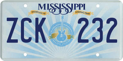 MS license plate ZCK232