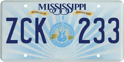 MS license plate ZCK233