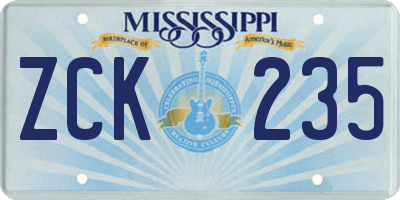 MS license plate ZCK235