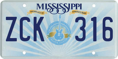 MS license plate ZCK316