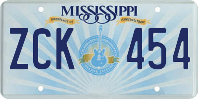 MS license plate ZCK454