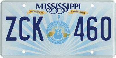 MS license plate ZCK460