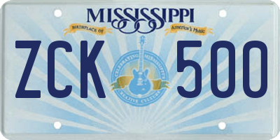 MS license plate ZCK500